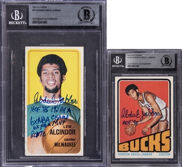 1970/71 and 1972/73 Topps Lew Alcindor/Kareem Abdul-Jabbar Signed and Inscribed BGS Authentic Pair (2 Different)